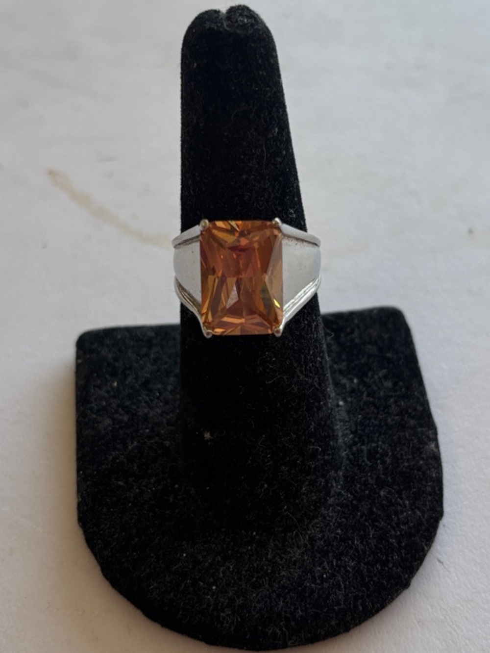 Lia Sophia Silver Ring with Amber-Cut Orange Stone
